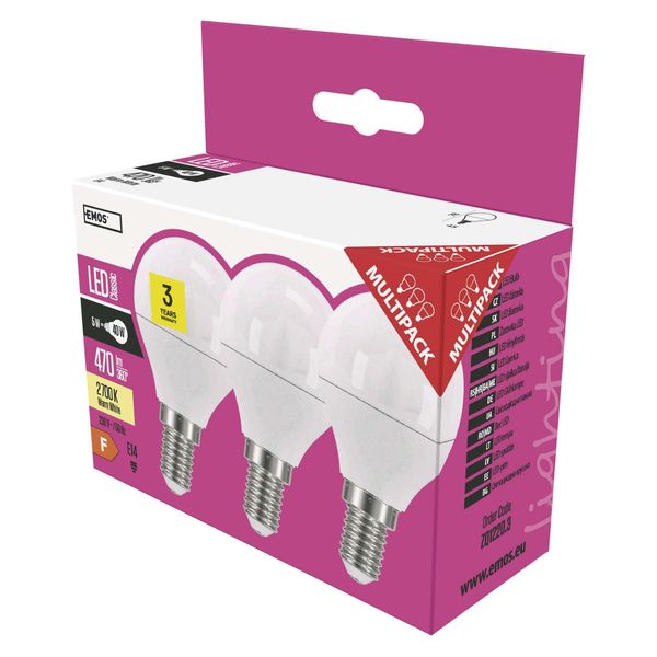 Emos Lampadina Led Classic Mini Globe / E14 / 5 W (40 W) / 470 Lm / Bianco Caldo, ZQ1220.3-image