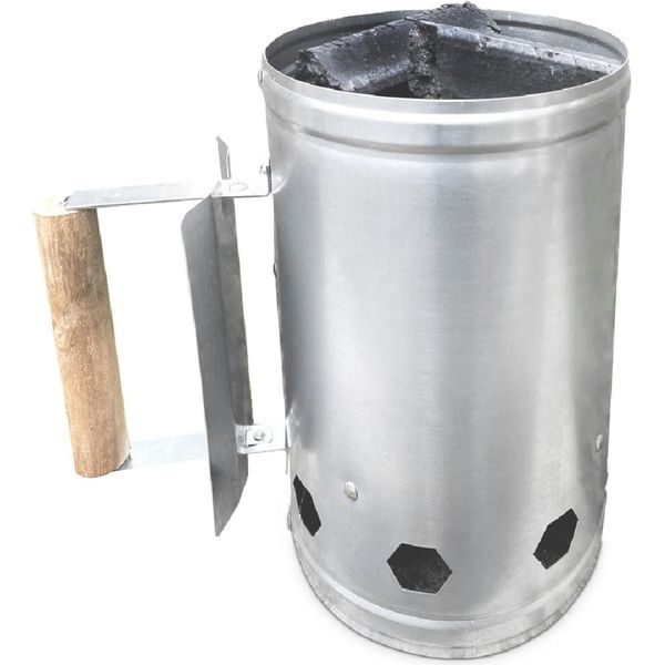 Accendino Per Barbecue Per Carbonella E Bricchette Accendifuoco Manico In Legno Con Scudo Termico Diametro 16 Cm-image