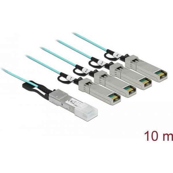 Delock - Cavo Di Collegamento Diretto - Da Qsfp+ (M) A Sfp+ (M) - 10 M - 3 Mm - Fibra Ottica - SFF-8436 - Cavo Ottico Attivo (Aoc)-image
