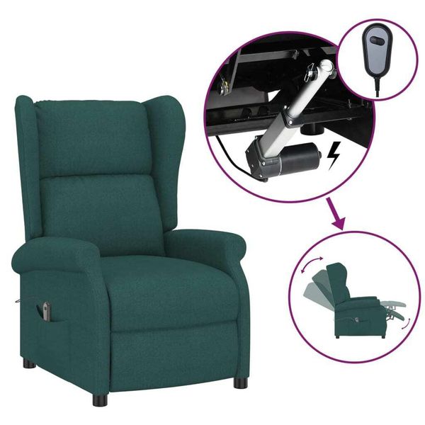 Vidaxl Sedia Ad Ala Con Funzione Reclinabile Elettrica In Tessuto Verde Scuro-image
