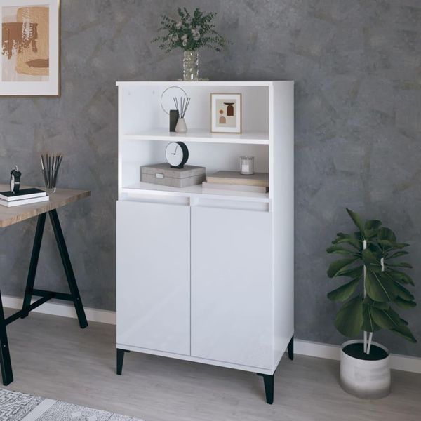 Maison Exclusive - Credenza Alta Bianco Lucido 60X36X110 Cm Materiale Ligneo-image