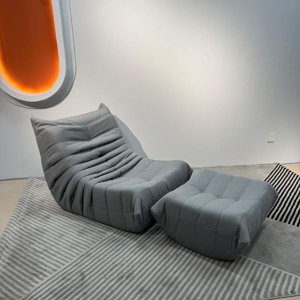 Divano Singolo Relax Poltrona Chill Chair Con Sgabello Grigio-image