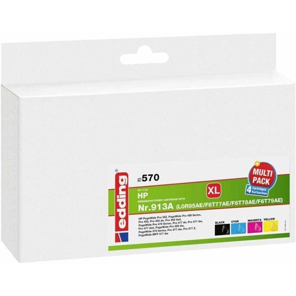Edding 18-570 Edding EDD-570 Cartucce Per Stampanti Nero, Ciano, Magenta, Giallo Compatibili Con Hp 913A (L0R95AE, F6T77AE, F6T78AE, F6T79AE), Set Da 4-image