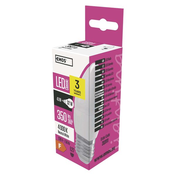 Emos Led Candela Classica / E27 / 4,1 W (32 W) / 350 Lm / Bianco Neutro, ZQ3111-image