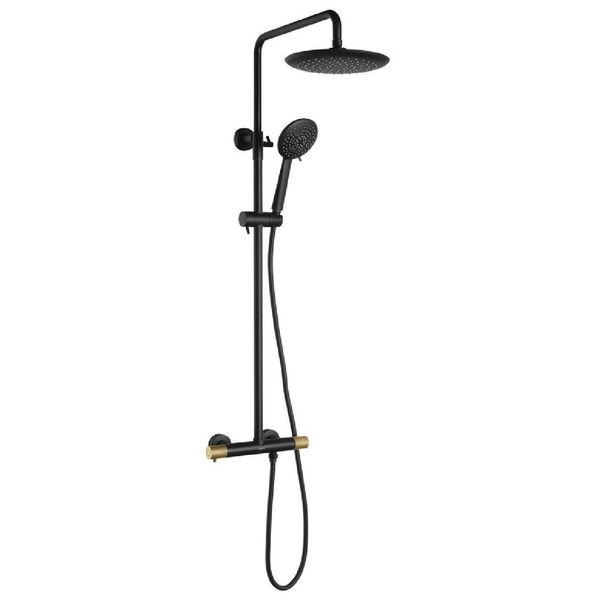 Sapho Solaria - Set Doccia Con Termostatico, 5 Getti, Nero Opaco/Oro WD139G-image