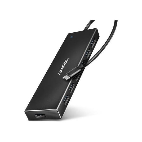 Axagon Axagon HUE-F7C 7X Usb 3.2 Gen 1 Alu Flat Hub Micro Power In 30Cm USB-C Usb 3.2 Gen 1 (3.1 Gen 1) Type-A 5000 Mbit/S Nero-image