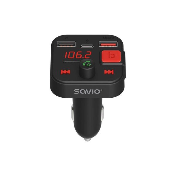 Savio Fm Transmitter, Bluetooth 5.3, Qc 3.0 Charger, Led Display, Bass Boost, TR-15, Black-image