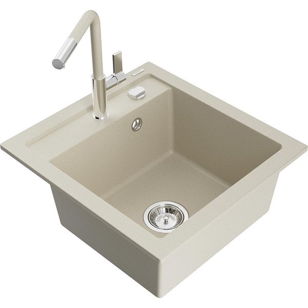Mexen Vito Lavello In Granito 1-Vasca Con Rubinetto Da Cucina Flora, Beige - 6503-69-670401-09-image