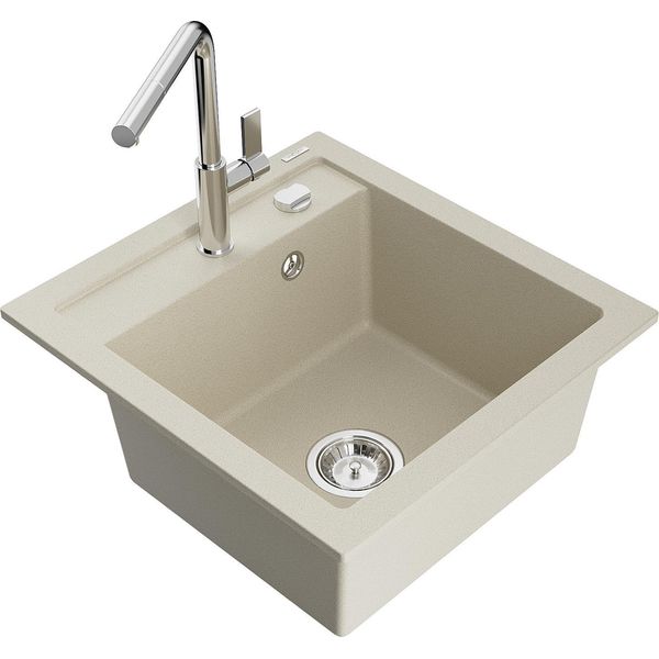 Mexen Vito Lavello In Granito A 1 Vasca Con Rubinetto Da Cucina Flora, Beige - 6503-69-670401-00-image