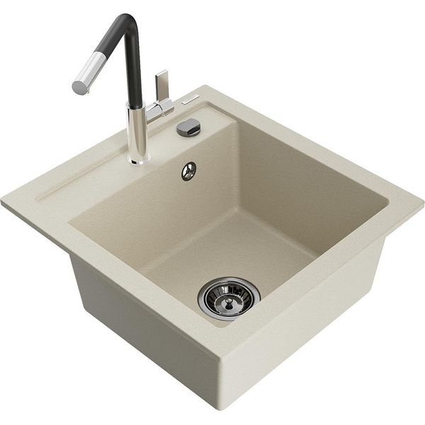 Mexen Vito Lavello In Granito A 1 Vasca Con Miscelatore Da Cucina Flora, Beige - 6503-69-670401-07-B-image