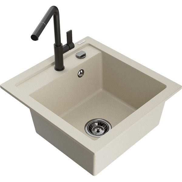 Mexen Vito Lavello In Granito A Una Vasca Con Miscelatore Da Cucina Flora, Beige - 6503-69-670401-70-B-image