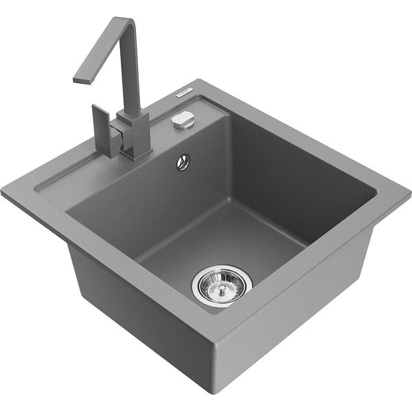 Mexen Vito Lavello In Granito A 1 Vasca Con Miscelatore Da Cucina Rita, Grigio - 6503-71-670300-71-image