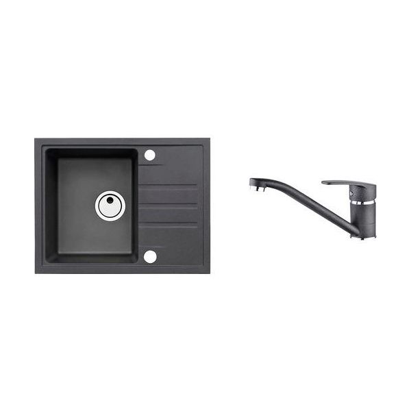 Lavello In Granito Con Miscelatore Alveus Intermezzo 30 Carbon 91 620X480 Mm + Miscelatore Nina SETA002-image