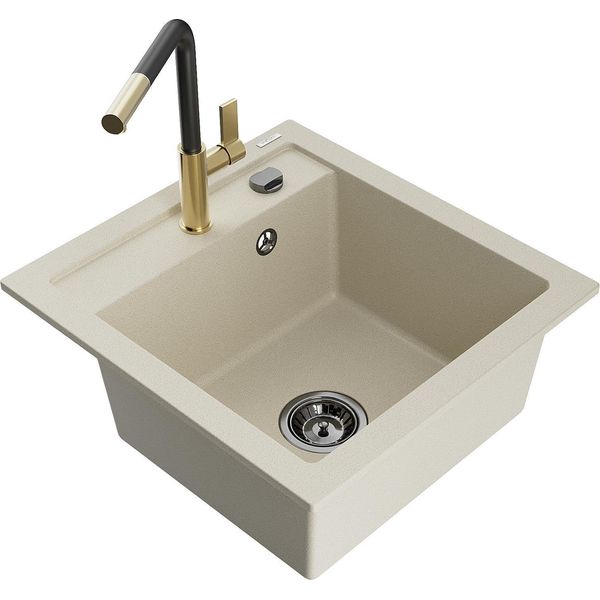 Mexen Vito Lavello In Granito 1-Vasca Con Miscelatore Cucina Flora, Beige - 6503-69-670401-57-B-image
