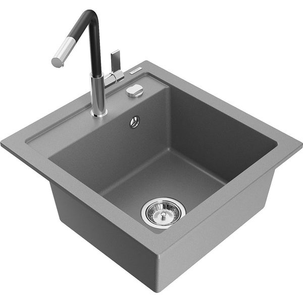 Mexen Vito Lavello Da Cucina In Granito A 1 Vasca Con Miscelatore Flora, Grigio - 6503-71-670401-07-image