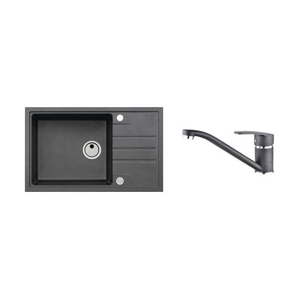 Lavello In Granito Con Miscelatore Alveus Intermezzo 130 Carbon 91 780X480 Mm + Miscelatore Nina SETA015-image