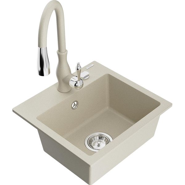 Mexen Milo Lavello Da Cucina In Granito 1-Vasca Con Miscelatore Savita, Beige - 6505-69-672601-69-image