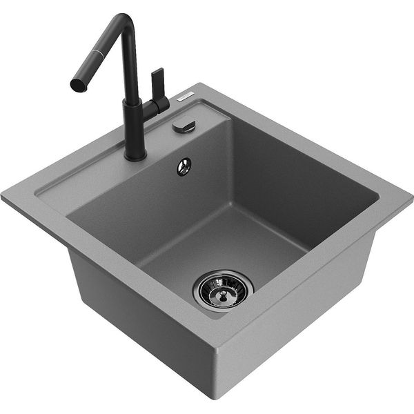 Mexen Vito Lavello Da Cucina In Granito A 1 Vasca Con Miscelatore Flora, Grigio - 6503-71-670401-70-B-image