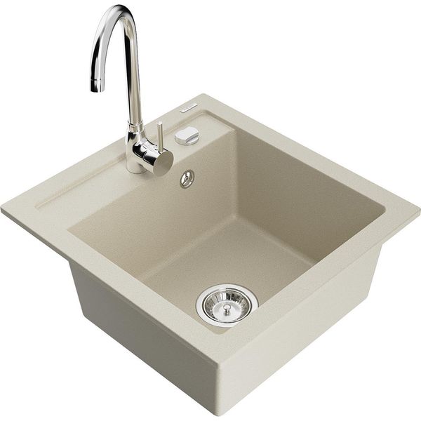 Mexen Vito Lavello In Granito A 1 Vasca Con Miscelatore Da Cucina Telma, Beige - 6503-69-670200-00-image