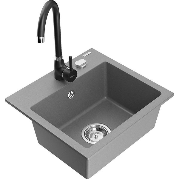 Mexen Milo Lavello In Granito Con 1 Vasca E Miscelatore Cucina Telma, Grigio - 6505-71-670200-70-image