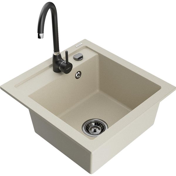 Mexen Vito Lavello In Granito 1-Vasca Con Rubinetto Da Cucina Telma, Beige - 6503-69-670200-70-image