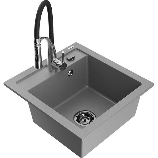 Mexen Vito Lavello In Granito A 1 Vasca Con Miscelatore Da Cucina Aster, Grigio - 6503-71-73450-07-B-image