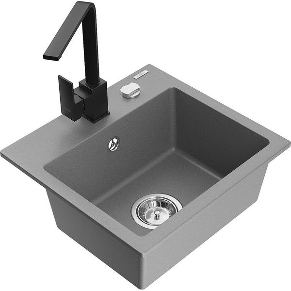 Mexen Milo Lavello In Granito A 1 Vasca Con Rubinetto Da Cucina Rita, Grigio - 6505-71-670300-70-image