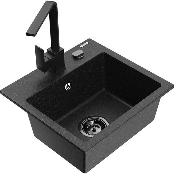 Mexen Milo Lavello In Granito 1 Vasca Con Miscelatore Da Cucina Rita, Nero/Argento Metallizzato - 6505-73-670300-70-B-image
