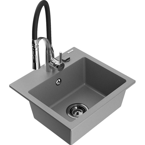 Mexen Milo Lavello In Granito A 1 Vasca Con Rubinetto Da Cucina Aster, Grigio - 6505-71-73450-07-B-image