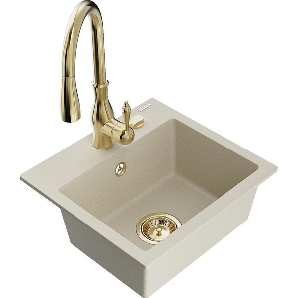 Mexen Milo Lavello In Granito A 1 Vasca Con Rubinetto Da Cucina Savita, Beige - 6505-69-672601-50-image