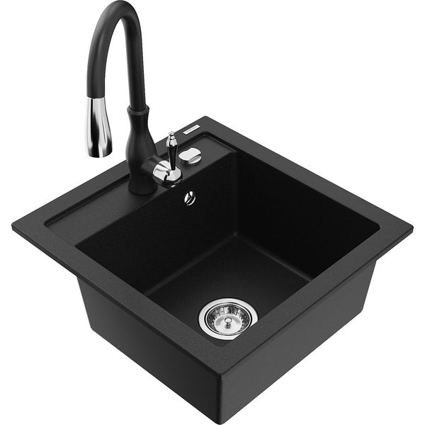 Mexen Vito Lavello In Granito A 1 Vasca Con Miscelatore Da Cucina Savita, Nero - 6503-77-672601-70-image