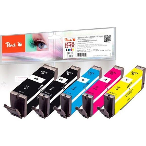 Peach PI100-302 Peach Patrone Canon PGI-570XL/ CLI-571XL Multipack Bk,C,M,Y Remanufactured-image
