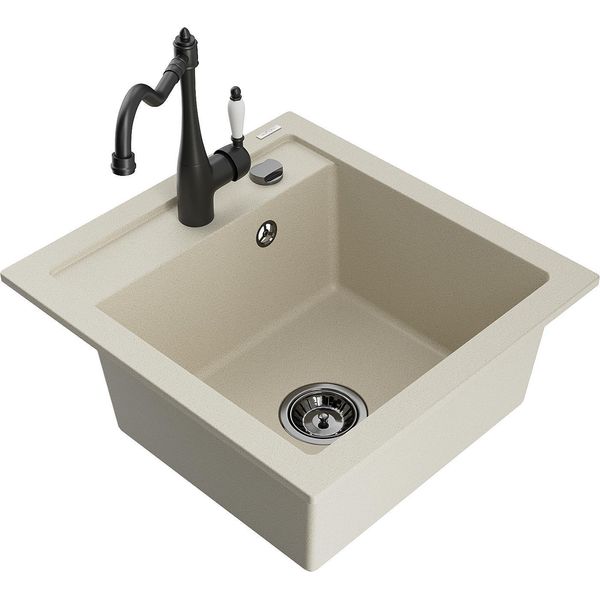 Mexen Vito Lavello Da Cucina In Granito A 1 Vasca Con Miscelatore Cucina Carla, Beige - 6503-69-670700-70-image