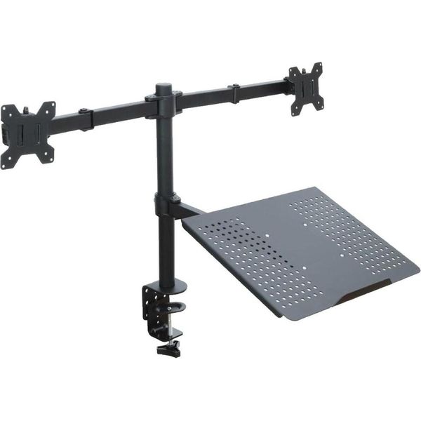 Supporto Da Tavolo Per 2 Monitor Led/Lcd 13-27" Art L-25 + Ripiano Per Laptop 10 Kg Nero"-image