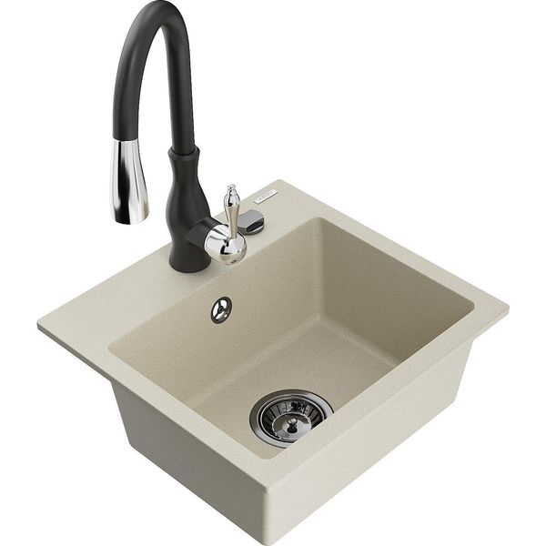 Mexen Milo Lavello In Granito A 1 Vasca Con Rubinetto Da Cucina Savita, Beige - 6505-69-672601-70-image