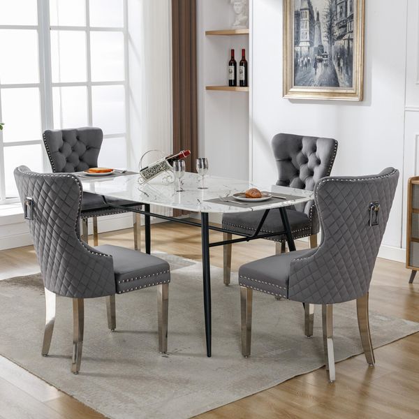 Set Di 4 Sedie Da Pranzo Flieks, Sedie Da Cucina Imbottite Con Gambe In Acciaio Inox, Sedia Da Pranzo Con Rivestimento In Velluto, Grigio-image