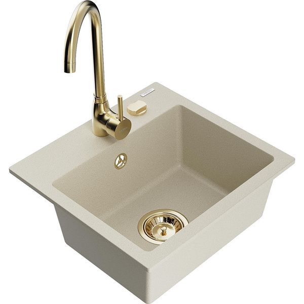 Mexen Milo Lavello In Granito A 1 Vasca Con Rubinetto Da Cucina Telma, Beige - 6505-69-670200-50-image