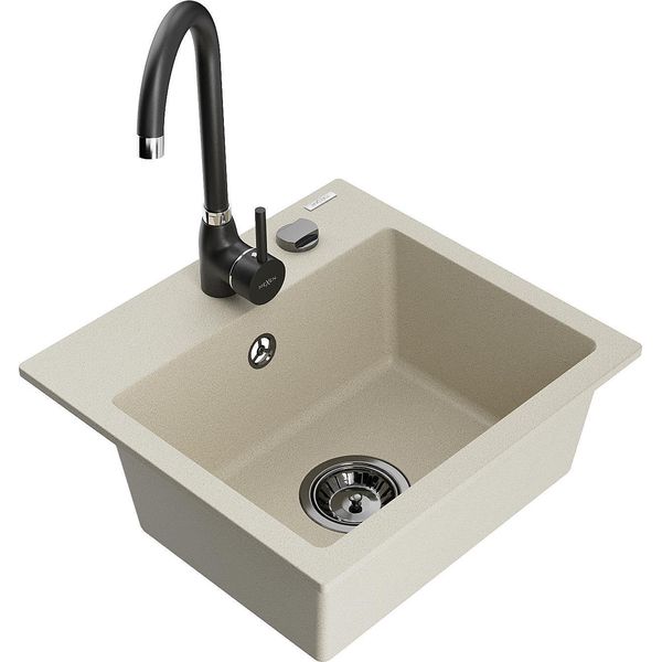Mexen Milo Lavello In Granito A 1 Vasca Con Rubinetto Da Cucina Telma, Beige - 6505-69-670200-70-image
