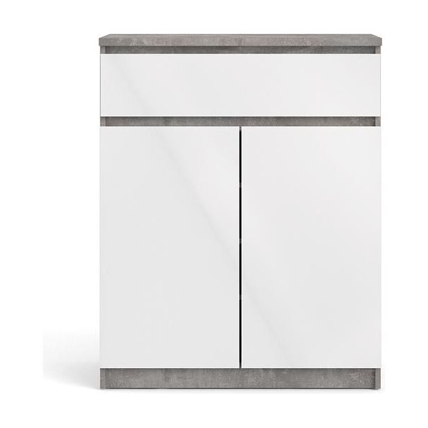 Credenza Nada 2 Ante E 1 Cassetto, Decoro Cemento, Bianco Lucido.-image