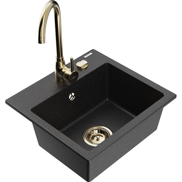 Mexen Milo Lavello Da Cucina In Granito A 1 Vasca Con Miscelatore Telma, Nero/Argento - 6505-73-670200-50-image
