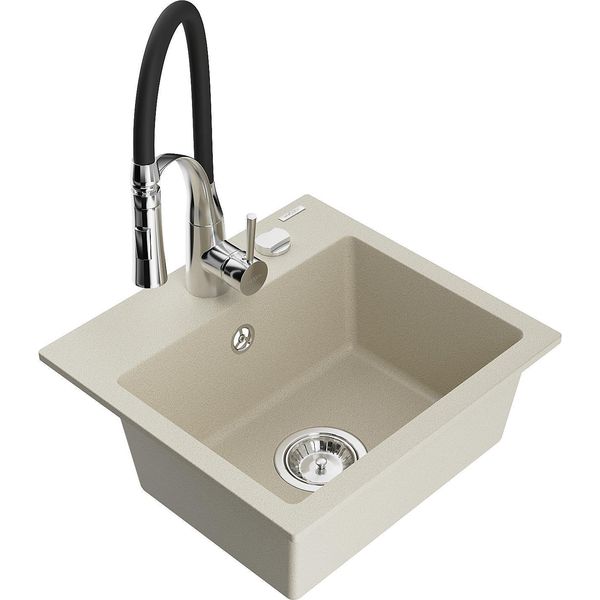 Mexen Milo Lavello In Granito A 1 Vasca Con Rubinetto Da Cucina Aster, Beige - 6505-69-73450-07-image