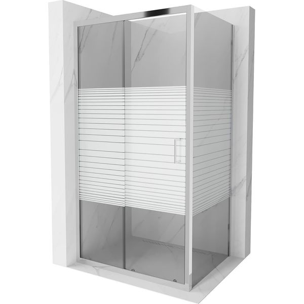 Mexen Apia Cabina Doccia Scorrevole 110 X 90 Cm, Strisce Bianche, Cromo - 840-110-090-01-20-image