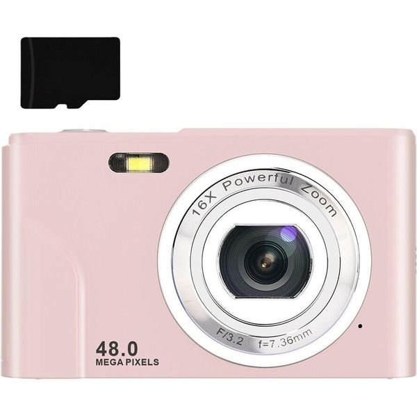 Inf Fotocamera Digitale Da 48 Mp, Fhd 1080P, Zoom 16X, Scheda Di Memoria Da 32 Gb Rosa-image