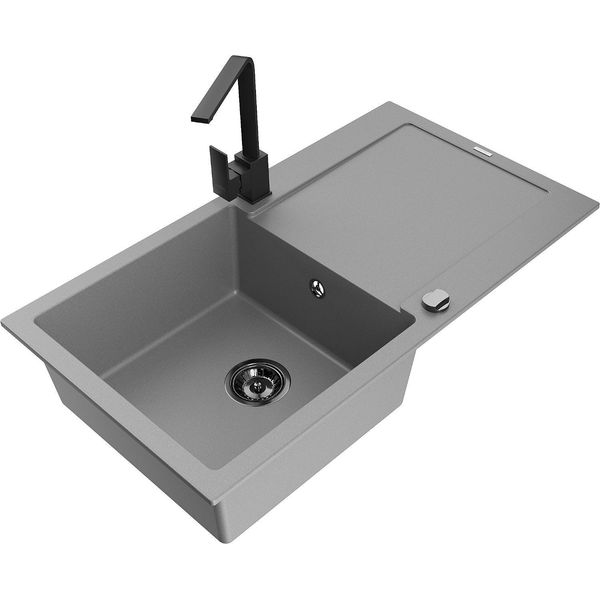 Mexen Leo Lavello In Granito A 1 Vasca Con Scolapiatti E Miscelatore Cucina Rita, Grigio - 6501-71-670300-70-B-image