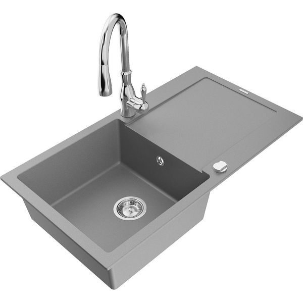 Mexen Leo Lavello In Granito A 1 Vasca Con Scolapiatti E Rubinetto Cucina Savita, Grigio - 6501-71-672601-00-image
