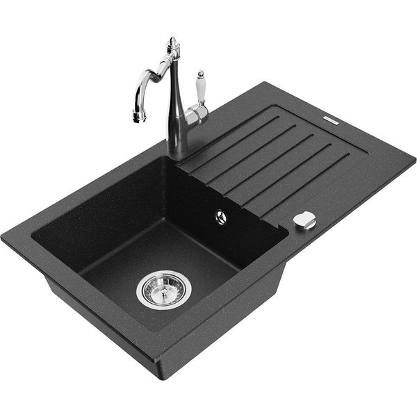 Mexen Pablo Lavello In Granito A 1 Vasca Con Scolapiatti E Rubinetto Da Cucina Carla, Nero/Argento Metallizzato-image