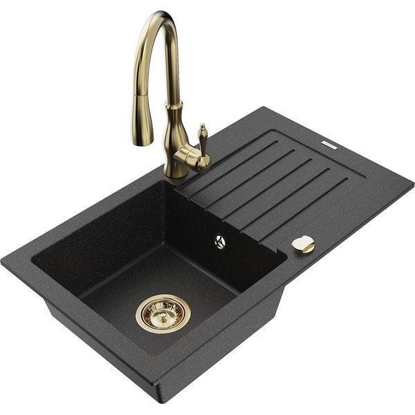 Mexen Pablo Lavello In Granito A 1 Vasca Con Scolapiatti E Rubinetto Da Cucina Savita, Nero/Argento Metallizzato-image