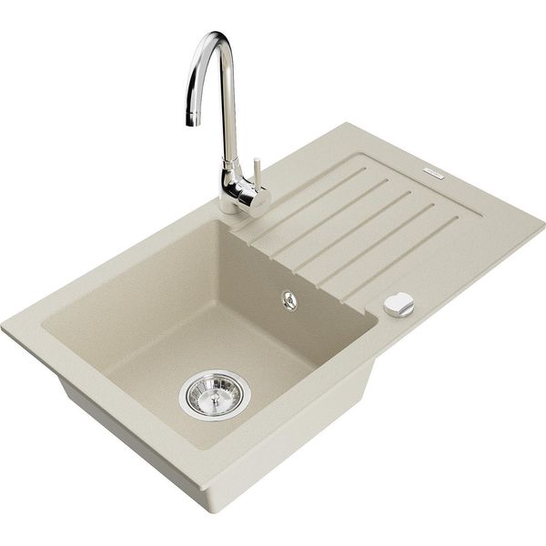Mexen Pablo Lavello In Granito Ad 1 Vasca Con Scolapiatti E Miscelatore Telma, Beige - 6510-69-670200-00-image