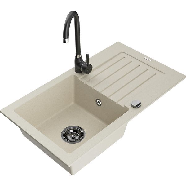 Mexen Pablo Lavello Da Cucina In Granito A 1 Vasca Con Sgocciolatoio E Rubinetto Telma, Beige - 6510-69-670200-70-image