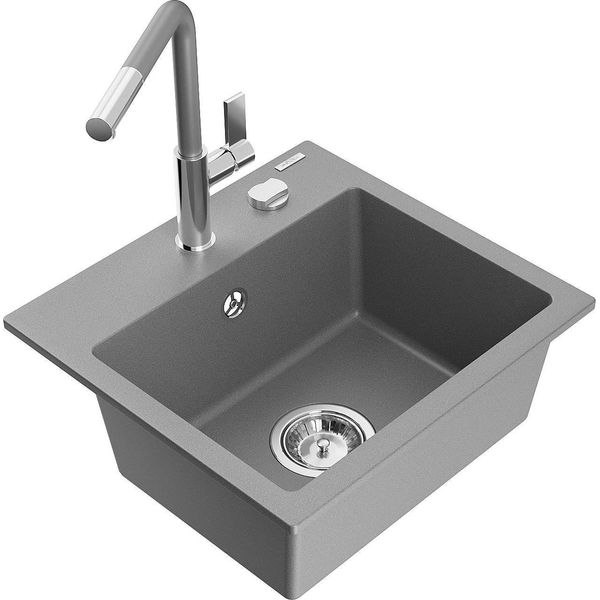 Mexen Milo Lavello In Granito 1-Vasca Con Miscelatore Da Cucina Flora, Grigio - 6505-71-670401-06-image